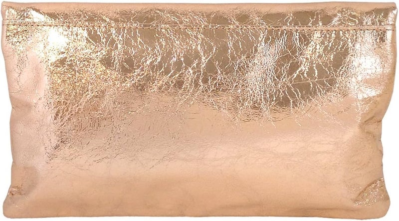 JNB Women's Cracked Metallic Fabric Foldover Clutch with Tassel - Image 2
